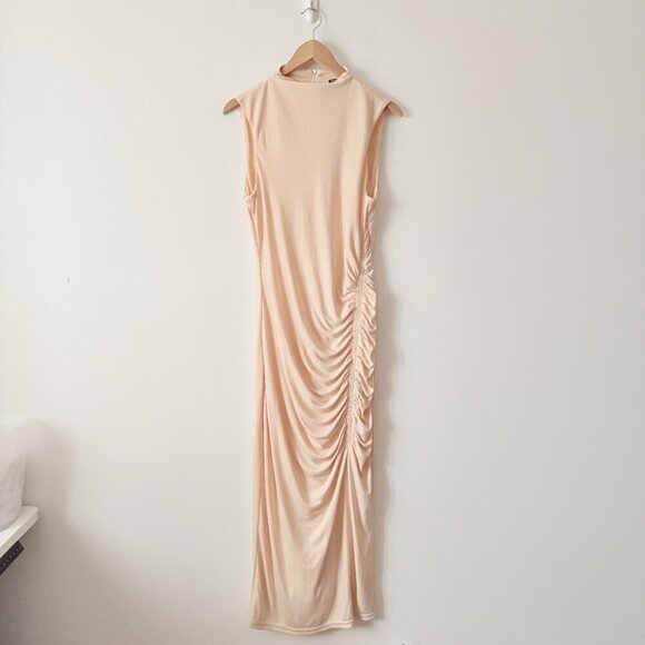 Zara Soft Draped Midi Dress Cream Size Large - Picture 6 of 10